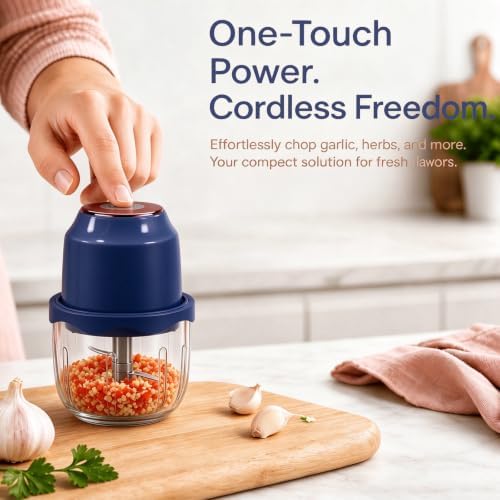350ML Electric Garlic Meat Grinder, Wireless USB Rechargeable Food Chopper, 6-Blade High-Speed Chopper, Mini Convenient Kitchen Mixer for Garlic and Meat (Blue) - Image 3