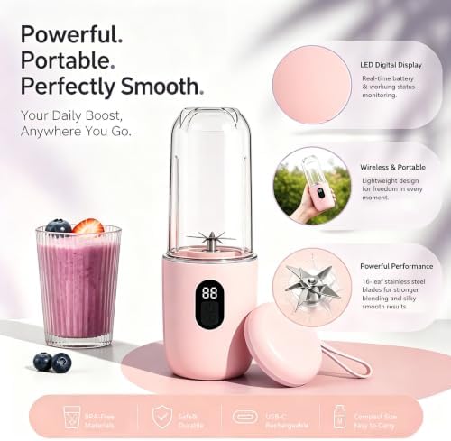 Portable Blender, Rechargeable Smoothie Blender with One‑Touch Button