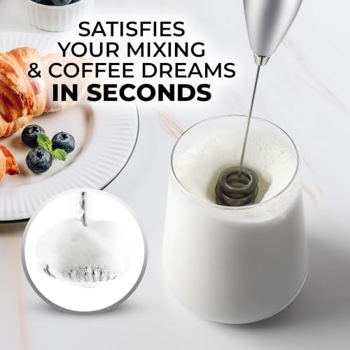 Zulay Kitchen Powerful Milk Frother Wand With Duracell Batteries - Ultra Fast Handheld Drink Mixer - Electric Whisk Foam Maker for Coffee, Lattes, Cappuccino & Matcha - Triple Whisk - Luminous Silver - Image 2