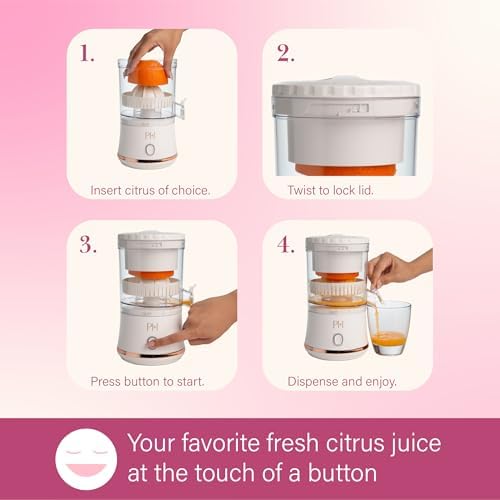 Paris Hilton Electric Citrus Juicer, Mini Portable Cordless Juicer with USB Rechargeable Base, One-Touch Button, Compact Lemon, Lime and Orange Juicer, White - Image 3