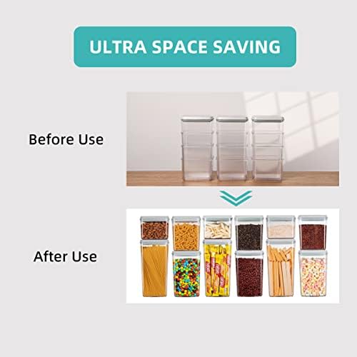 Food Storage Containers Pop Airtight Food Storage Containers with Lids for Kitchen Pantry Organizing Cereal Snack Flour Sugar Coffee Spaghetti Stackable - 8 Pcs (1.2, 2.0, 2.7, 3.3qt)*2