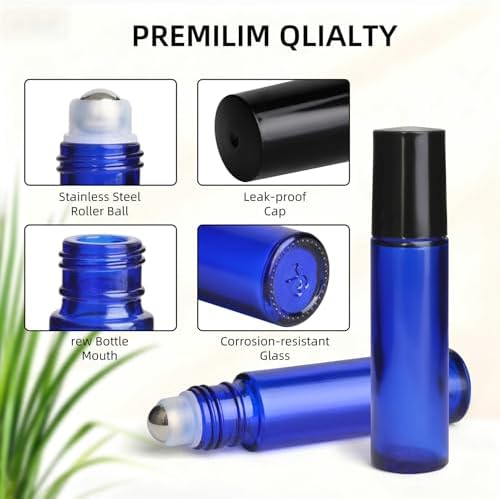 10ml Glass Essential Oil Roller Bottle, 24PCS Blue Essential Oil Roller Bottles with Stainless Steel Rollers - Refillable, Leak-Proof Design, Suitable for Travel and DIY Skincare Products. - Image 7