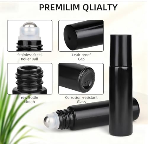 10ml Glass Essential Oil Roller Bottle, 24PCS Black Essential Oil Roller Bottles with Stainless Steel Rollers - Refillable, Leak-Proof Design, Suitable for Travel and DIY Skincare Products. - Image 7