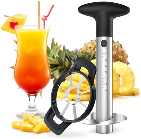 Pineapple Corer Cutter, Stainless Steel Fruit Pineapple Peeler Slicer [Upgraded, Reinforced, Thicker Blade], Pineapple Core Remover with Measure Mark, Kitchen Tool for Diced Pineapple Rings