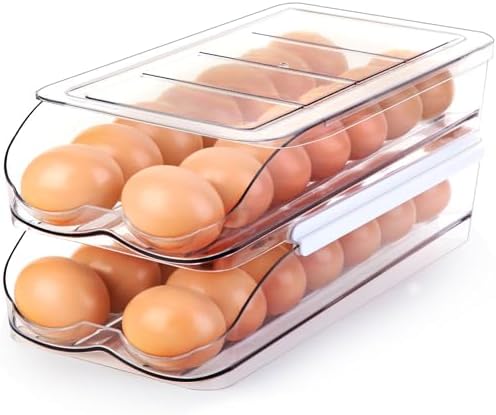 Egg Holder for Fridge, Automatic Rolling Egg Container -2 Tier