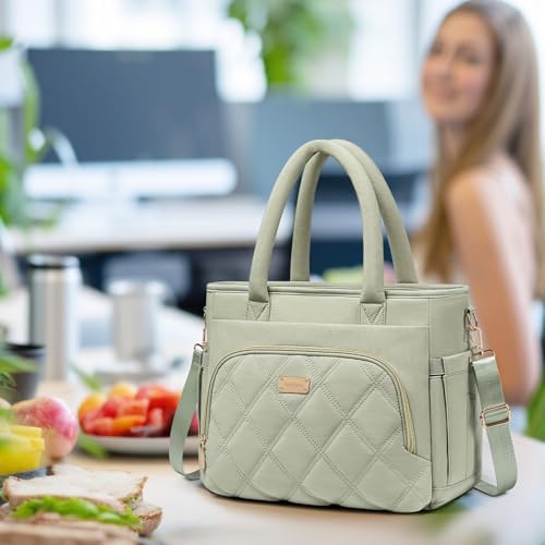 Lunch Bag Women, Adult Insulated Lunch Box, Leakproof Lunch Cooler Bag, Reusable Large Lunch Cooler for Work, Picnic, Travel (Green)