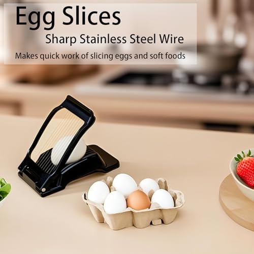 Egg Slicer for Hard Boiled Eggs, Heavy Duty Aluminium Egg Cutter Strawberry Slicer for Egg Strawberry Tomato Mushroom Soft Fruit (Black) - Image 2