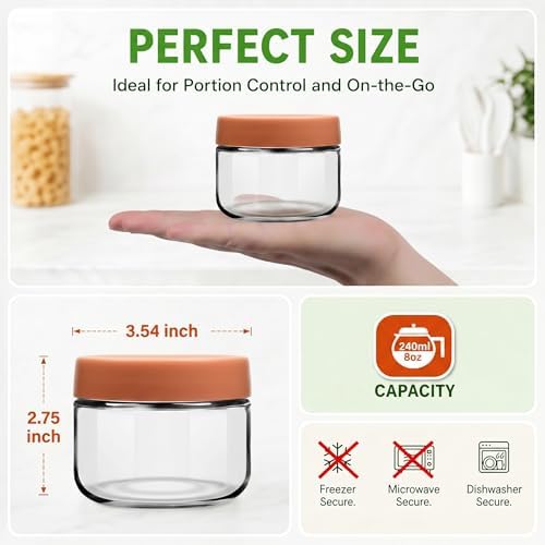 8 oz Small Glass Containers with Lids, Food Storage Jars, 6pk