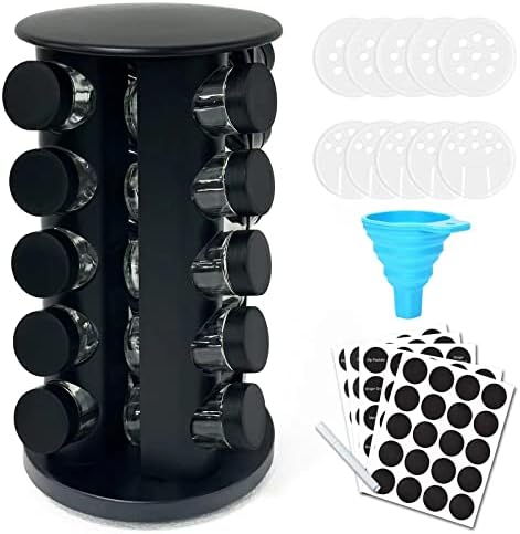 Rotating Spice Rack Organizer, Revolving Spice Rack for Cabinet, Stainless Steel Spice Organizer with Jars(20-Jar) Black