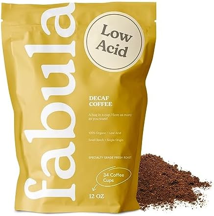 Low Acid Decaf Coffee Ground, USDA Organic Coffee Medium Roast - Single Origin - Non-GMO - No Molds - Mycotoxins Pesticides Free Coffee - 12 Oz