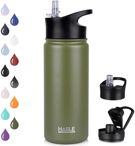 Insulated Water Bottle Kids 16 oz Double Wall Vacuum Stainless Steel Water Bottle Leak Proof for School Wide Mouth with Straw Lid & Spout Lid Keeps Cold and Hot(Army Green,1pack)