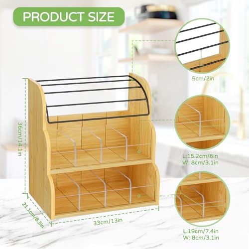 Bamboo Tea Bag and Coffee Holder Organizer for Cabinet Counter