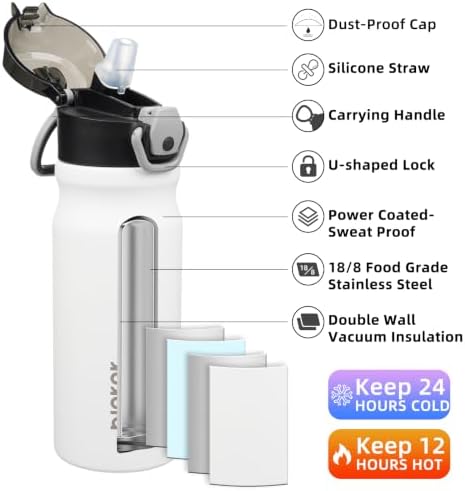 BJPKPK 18 oz Water Bottle with Straw & Handle, Insulated Stainless Flask - Image 2