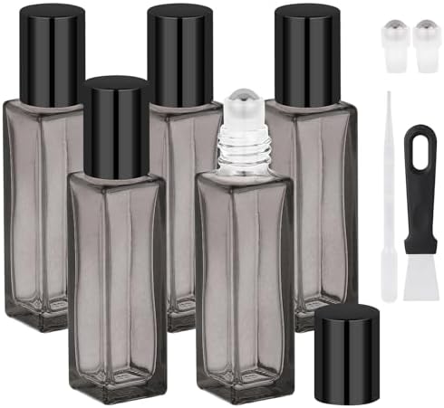 Segbeauty 0.34oz Empty Rollerball Bottles for Oil, 10ml Glass Roller Bottles for Essential Oils, Pack of 5 Clear Black Travel Size Roller Ball Applicator Leakproof, Travel Perfume Bottle Refillable by Segbeauty