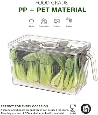 2 Pack Stackable Food Storage Produce Saver Containers for Refrigerator, Berry Keeper Boxes for Fridge with Removable Drain Tray Keep Fresh for Vegetables/Fruit (Clear&Green)