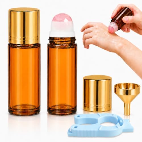 AstraVox 2Pcs 50ml Rose Quartz Refillable Roller Bottles for Essential Oils by AstraVox