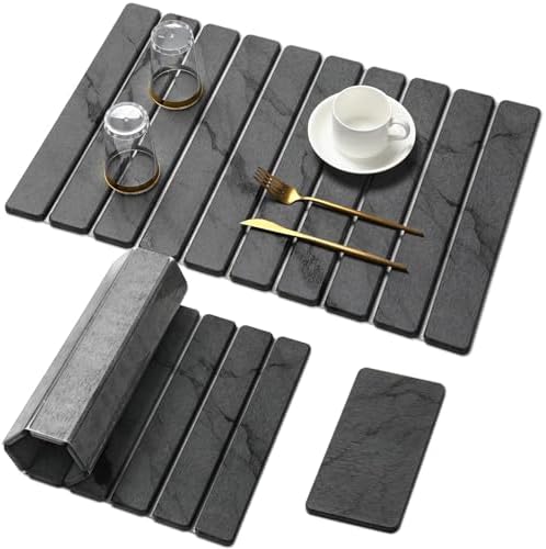 Large Stone Dish Drying Mat for Kitchen Counter, Quick Dry Stone Dish/Bath Mat, Foldable Water Absorbing Diatomaceous Earth Mat, Kitchen Bathroom Organizer Decor Gifts for Women (Dark Gray 24"×16")