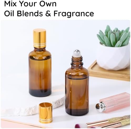 Segbeauty 1.7oz Thick Glass Amber Roller Bottles for Essential Oils, 5pcs Travel Roll On Perfume Bottles, 50ml Refillable Roller Ball Applicator for Eye Essence, Empty Rollerball Bottle for Castor Oil - Image 5