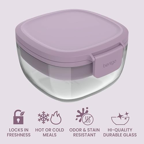 Glass Salad Container with Airtight Lid & Leak-Proof Sauce Cup