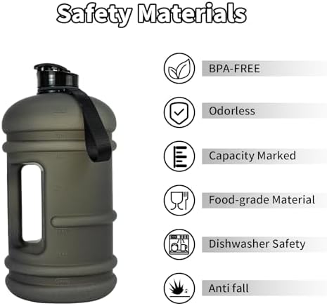 1 Gallon Water Bottle - 128 oz With Flip Lid, Measurements Marked, Leak Proof BPA Free Jug for Gym, Sports - Matte Black