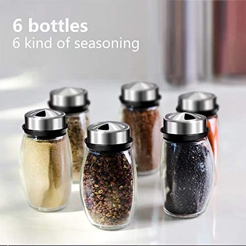 6-Jar Revolving Spice Rack Organizer Holder, Kitchen Countertop Seasoning Stand Organizer Include 6 Glass Jar Bottles, Great Gift For Chefs & Foodies (Spices Not Included)