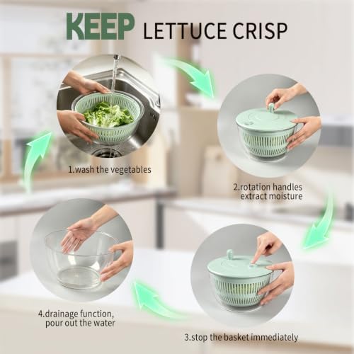 Salad Spinner Large 5.2Qt with 5 Blades Slicer, Vegetables Fruits Wash Bowl