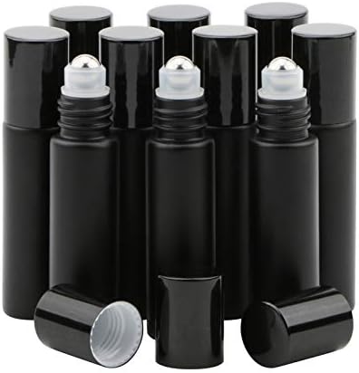 Kesell 10ml Glass Essential Oil Roller Bottles, 10-Pack Black by Kesell