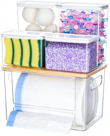 5 in 1 Trash Bag Holder Dispenser Dishwasher & Laundry Pods Container