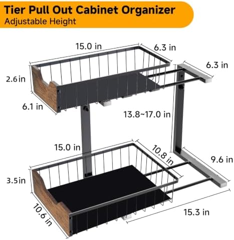 Pull Out Cabinet Shelf 2 Tier Metal Under Sink Organier