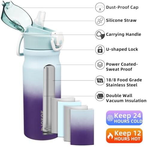 BJPKPK 18 oz Water Bottle with Straw & Handle, Insulated Stainless Flask - Image 2