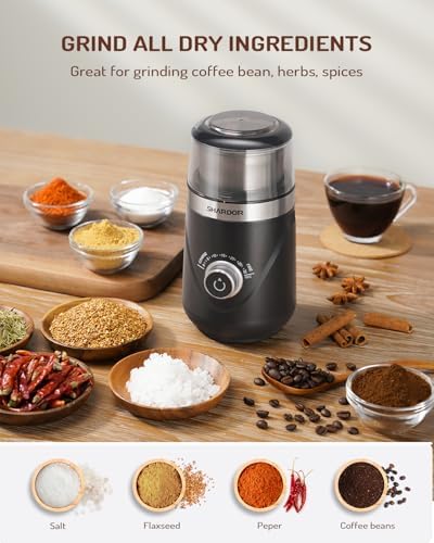 SHARDOR Electric Super Silent Blade Coffee Grinder, Timed Grind Control Rotary Knob, Adjustable Coarse to Fine for Coffee Beans, Spices & Herbs, with 1 Removable Stainless Steel Bowl, Matte Black - Image 4