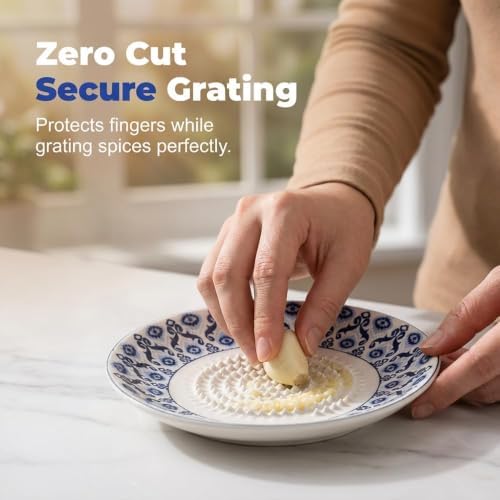 Ceramic Garlic Grater Plate, Tomato Grater Bowl, 5-Inch Spanish Grinding Plate for Garlic Ginger Cheese, Handmade Grater Dish, Kitchen Cooking Gadget (F)