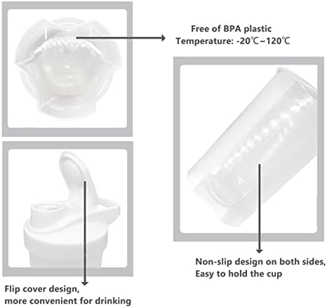 Shaker Bottle Protein Shakes Cup and 10-Ounce/300ML Shaker-Bottle with Whisk Balls, Protein Shakers Bottles Set, Non-BPA plastic (White+Blue(2PCS)) - Image 3