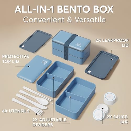 Bento Box Adult, Leakproof, All-in-1 Lunch Containers for Adults