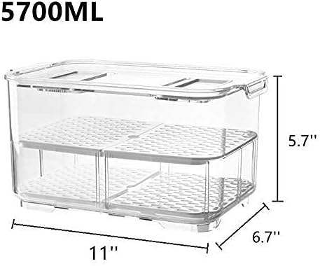 11'' Large Food Storage Containers, Fridge Produce Saver 2 Tier Stackable Refrigerator Organizer with Lids and Removable Drain Tray Drawers Bins Baskets for Kitchen
