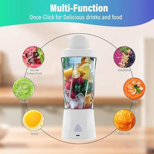 Portable Blender, 360W Personal Blender for Shakes and Smoothies for Kitchen, 24 Oz BPA Free Traveling Juicer Cup and Lid with 6 Blades, Self Cleaning Portable Juicer for Kitchen/Travel/Gym, White - Image 2