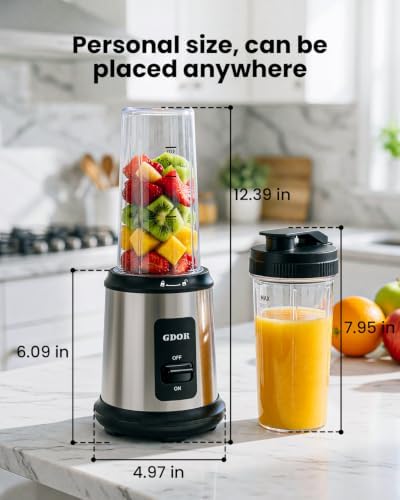 GDOR Personal Blender, 400W Smoothie Maker with 17.6oz Travel Cup, Silver - Image 3