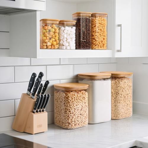 Glass Storage Jars with Bamboo Lids 3.6 Qt Large Pantry Square