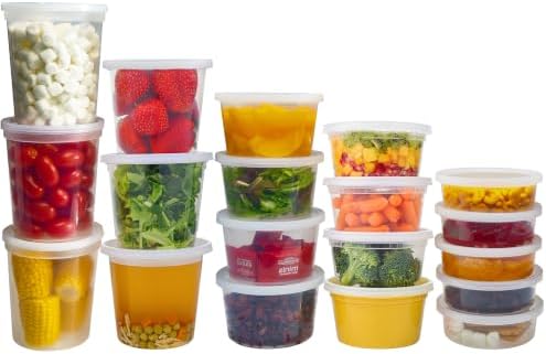 Food Storage Containers with Lids Freezer Deli Cups 90 Sets Expanded Combo Pack 8oz 12oz 16oz 24oz & 32oz BPA-Free Leakproof Round Clear Takeout Meal Prep Microwavable, Airtight Lids