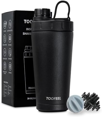 TOOFEEL Stainless Steel Shaker Bottle - 20 oz Double Walled Insulated Shaker Cup, Keeps Cold/Hot, For Protein Mixes & Gym Workout by Tofeelthebeautyoflife