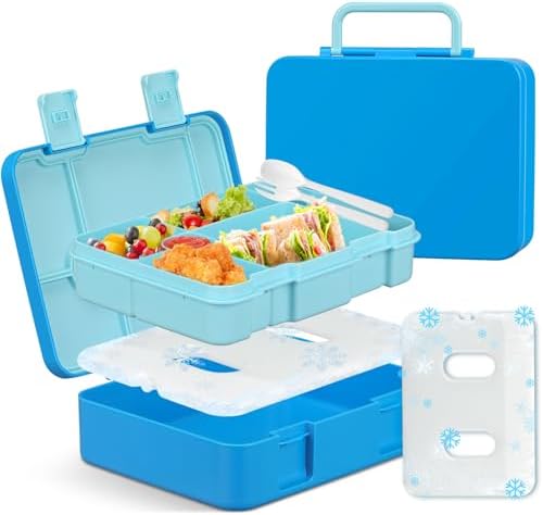 Chill Bento Lunch Box for Kids Adult with Ice Pack,6-Compartment Reusable Leak-proof Lunch Container for Girls Boys to School,Keep Food Cold&Fresh,Dishwasher & Freezer Safe