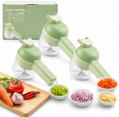 2027 Upgraded Multi Blade Chopper Electric Hand Held, 5-in-1 Wireless Vegetable Chopper with Slicing Grating Peeling, Rechargeable Food Processor for Garlic Onion Meat, 3PCS-B by DENGWANG