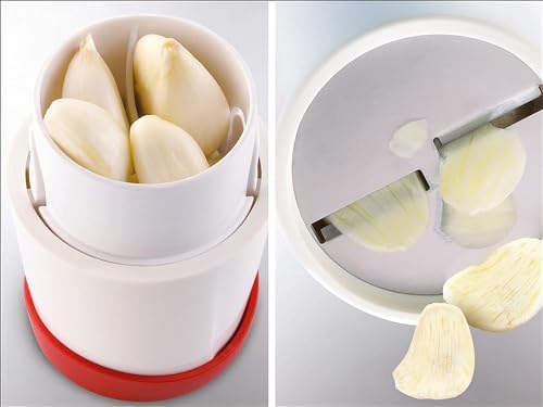 Gourmet Garlic Slicer, 5.31"Hx2.75"W - Stainless Steel Blades, White/Red