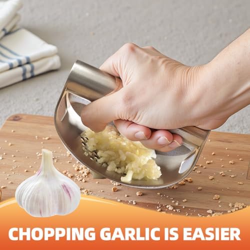 Stainless Steel Garlic Press, 2026 Upgraded Garlic Press Stainless Steel, Garlic Press Rocker, Portable Manual Garlic Crusher, Stainless Steels Garlic Mincer tool with Peeler and Brush (1 Set)
