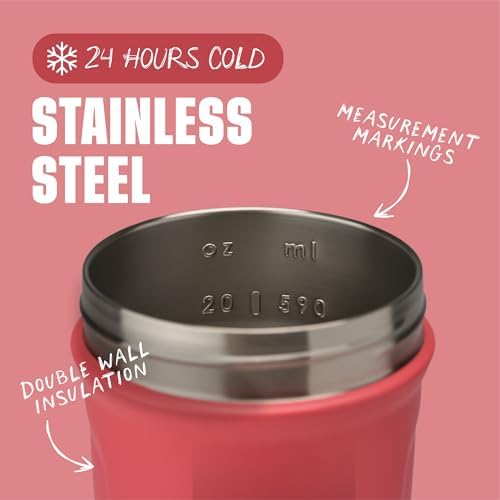 BlenderBottle Sport Flip Stainless Steel Shaker Bottle 24 oz Pink - Image 3