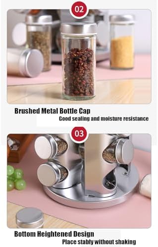 Spice rack-Revolving Spice Rack Set, Kitchen Spice Tower Organizer for Countertop or Cabinet -Desktop Rotating Seasoning Organizer(Stainless Steel) (Silver, 20-Jar)