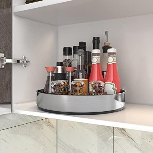 Pantry Cabinet Lazy Susan Stainless Steel Black Spice Rack Turntable - Decorative Trays Storage Containers Organizer for Kitchen Cabinet, Snacks, Bathroom (10 inches)