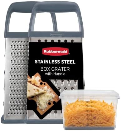 EZ Grip Box Grater, Stainless Steel Cheese Grater & Container - BPA Free Multi-Surface Cheese Shredder & Food Grater Silver Blue | Graters for Kitchen -Non-Slip Base, Dishwasher Safe