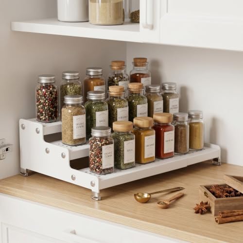 Expandable 3-Tier Spice Metal Shelf Rack, White, 3-Tier