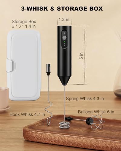 3-Speed Rechargeable Milk Frother Handheld with Travel Case - Image 2